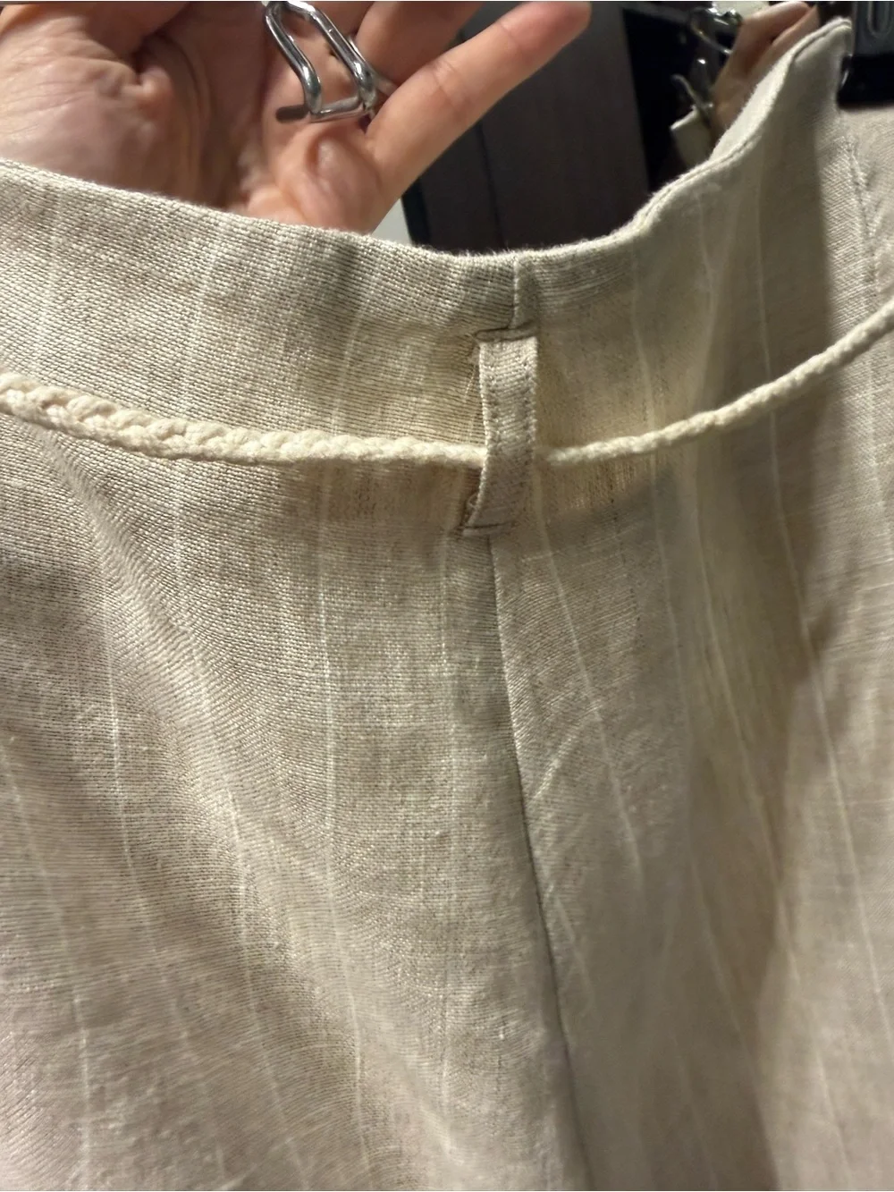 Mango Cream Wide-Leg Linen Cropped Pants
